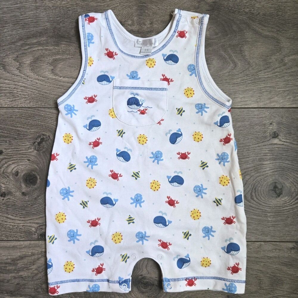 Kissy Kissy Baby Boys Nautical Pima Cotton Romper Sunsuit Blue Whale Crab 3-6M